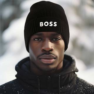 BOSS Green Herren Strickmütze schwarz Baumwolle & Mix
