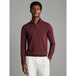 Reiss Reiss Brick Red Blackhall Merino Wool Half Zip Funnel Neck Jumper