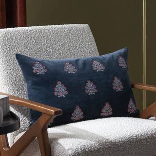 Paoletti Riva Paoletti Navy Rennes Cotton Velvet Embroidered Cushion
