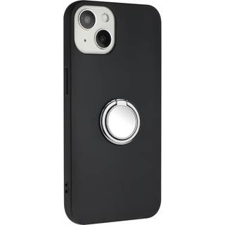 iPhone 15 Plus Fleksibelt Plastik Bagside Cover m. Magnetisk Ring Kickstand - Sort m. Sølv Ring