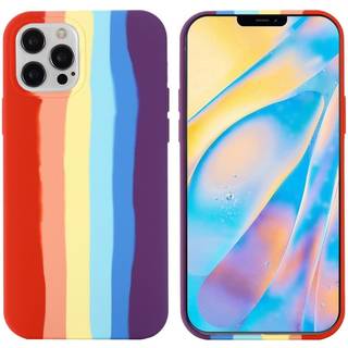 iPhone 15 Pro Silikone Bagside Cover - Rød Regnbue