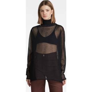 Sheer Loose Turtle Knitted Sweater - Black - Women
