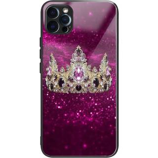 iPhone 14 Pro Plastik Cover m. Glasbagside - Krone / Lilla