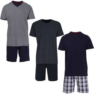 bugatti Herren Pyjama blau Jersey-Baumwolle Kariert