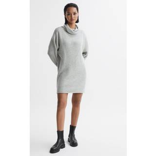 Reiss Reiss Soft Grey Sami Oversized Wool Blend Cowl Neck Mini Dress