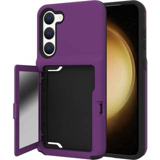 Samsung Galaxy S23 Hybrid Håndværker Bagside Cover m. Kortholder & Indbygget Spejl - Mørke Lilla