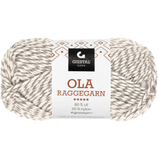 Gjestal Ola Raggegarn 704 Beige/natur mouliné Indhold: 80% Uld, 20% Nylon Vægt/Længde: 50 g = ca. 100 meter Anbefalede pinde: 3.50-4.00 mm Strikkefasthed: 10 cm = 22-23 m Vask: Uldvask 40ºC, vrides før vask, brug ikke skyllemiddel / Tørres fladt.
