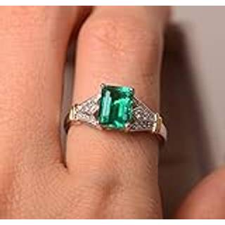 Goldenchen Fashion Jewelry Elegant Kvinder 14k Hvid guldfyldt firkantet sk?ret Emerald Gemstone Firthstone Wedding Bridal Band Ring St?rrelse 6-1