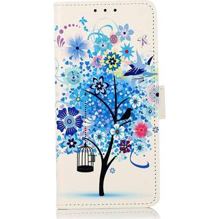 iPhone 15 Læder Flip Cover m. Pung - Blåt Træ