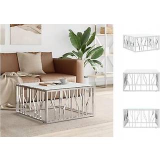 Sofabord 80X80X40 Cm Rustfrit Stål Og - sølvfarvet og hvid / Glas