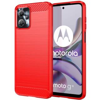 Motorola Moto G13 / G23 Brushed Carbon Fiber Bagside Cover - Rød