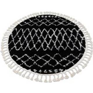 Tæppe BERBER ETHNIC G3802 hjul sort / hvid kvaster berberi Marokkansk shaggy cirkel 160 cm