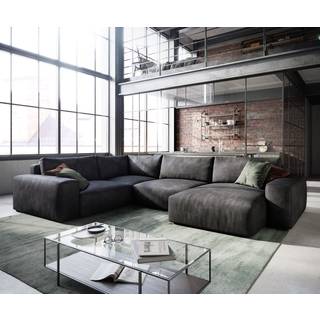 Wohnlandschaft Lanzo L 330x230 cm Lederimitat Vintage Anthrazit Recamiere variabel