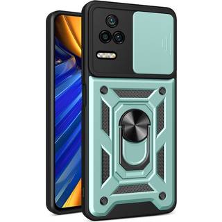 Xiaomi Poco F4 Håndværker Bagside Cover m. Magnetisk Kickstand & Cam Slider - Grøn