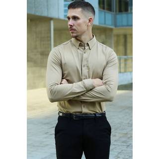 JEFF Theodore LS Stretch Shirt Dark Beige