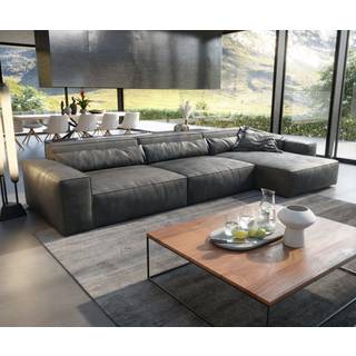 Ecksofa Sirpio XL 370x170 cm Lederimitat Vintage Anthrazit