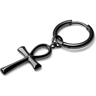 Sort Drop Hoop Stålørering m. Ankh Vedhæng