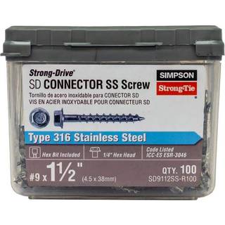 Simpson Strong-Tie SD9112SS-R100- #9 X 1-1/2 """" SD Connector Screw 316SS 100CT