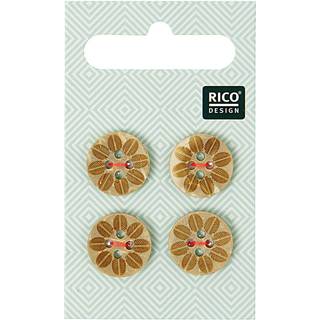 Holzknöpfe mit Blüte 1,6cm 4 Stück - Beige, Braun