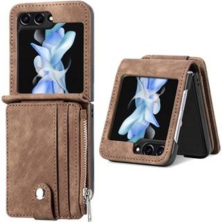 Samsung Galaxy Z Flip5 Retro Belagt Cover med Pung - Brun