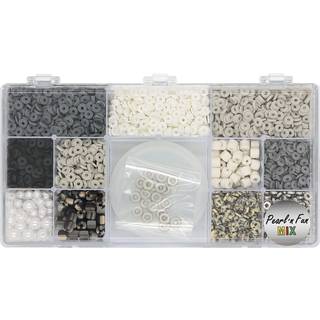 Heishi Fimo perlemix m/elastiksnor sort/grå/hvid