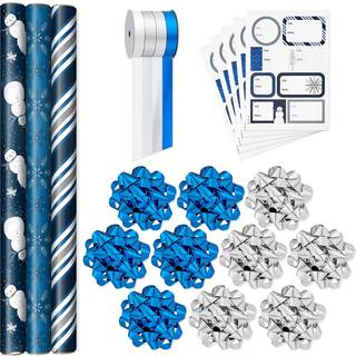 Hallmark Navy Blue Christmas Wrapping Paper Set (90 kvadratmeter ft. TTL 10 buer 4 båndfarver 40 Gift Tag Stickers) Snowman Stripes Snowflakes (0