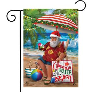 Beach Time Santa Christmas Garden Flag Nautical Tropical 12.5 """" X 18 """"