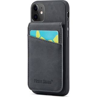 iPhone 11 Fierre Shann Dækket Hybrid Cover med Kortholder og Stand - Sort