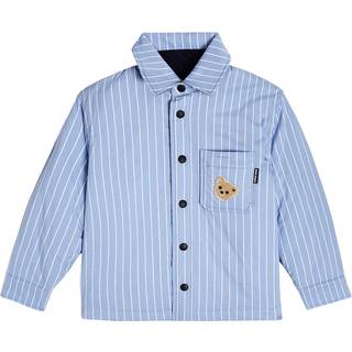 Palm Angels Kids Striped cotton-blend shirt jacket - blue - Y 8