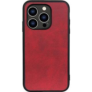 iPhone 15 Plus Læderbelagt Plastik Bagside Cover - Rød
