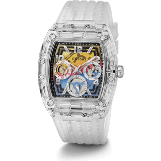GUESS Men’s Clear Multi-Function Watch with Stainless Steel Strap GW0499G3