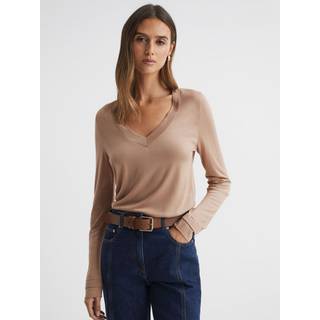 Reiss Reiss Camel Brady Jersey V-Neck Top