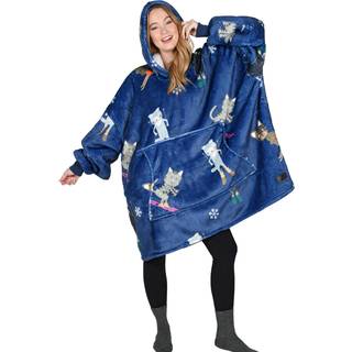 Catalonia Ski Cat Print Oversized Hoodie Blanket Sweatshirt B?rbar Sherpa Giant Pullover for voksne m?nd Kvinder teenagere kone k?reste gave