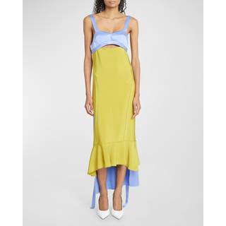 Victoria Beckham Paneled satin and cady midi dress - yellow - XXS