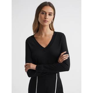 Reiss Reiss Black Brady Jersey V-Neck Top