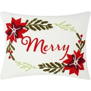 Levtex Home - Sleigh Bells - Christmas Decorative Pillow (14x18in.) - Word Merry - Red Green and White