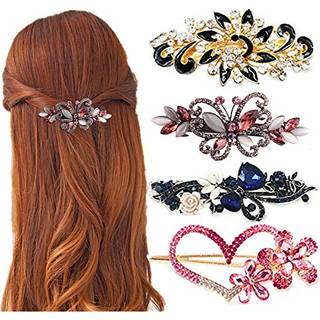 4 pakker hjerteformet krystal sommerfugl blomst vintage hår barrettes påfugl rhinestones fransk hår klip brude bryllup formel begivenhed smykker
