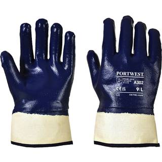 Heldyppet Nitril handske med manchet - Marine (Størrelse: Large)