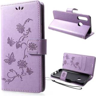 Huawei P30 Lite trykt sommerfugle blomster læder flip etui - Lyselilla