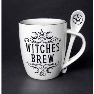 Weiße Witches Brew Tasse mit Löffel