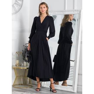Jolie Moi Jolie Moi Black Jersey Rashelle Long Sleeve Maxi Dress