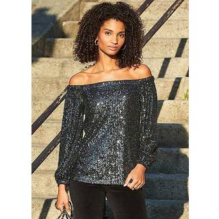 Sosandar Sosandar Grey Sequin Bardot Long Sleeve Top