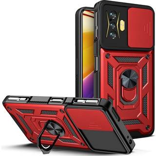 Xiaomi Poco F4 GT Håndværker Bagside Cover m. Magnetisk Kickstand & Cam Slider - Rød