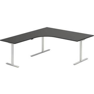 Office hæve-sænkebord 180x200cm i antracit med alugråt stel venstrevendt
