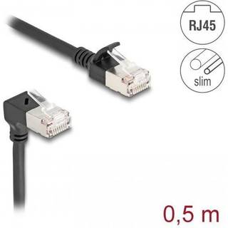 Delock RJ45 netværkskabel Cat.6A, lige/90° vinklet nedad, 0,5 m – sort