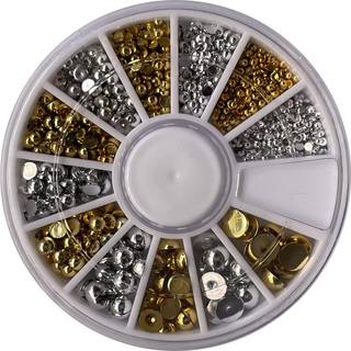 Enforten 500pcs blandede st?rrelser s?lv punk halv runde akryl rhinestones fladback faux imiteret perler perler neglekunst dekoration m/hjul