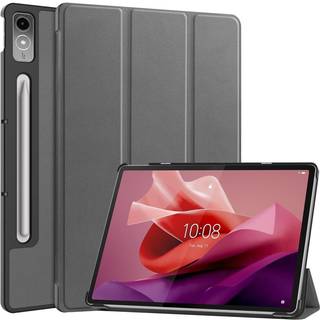 Lenovo Tab P12 Magnetisk Tri-Fold Læder Flip Cover m. Pencil Holder - Grå