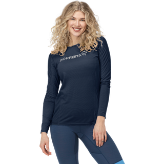 Norrøna Women's Falketind Equaliser Merino Round Neck Merino-shirt Damer størrelse L farve blå