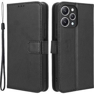 SKALO Xiaomi Redmi 12 4G/5G Premium Mini Rhombus Wallet Flip Cover - Sort
