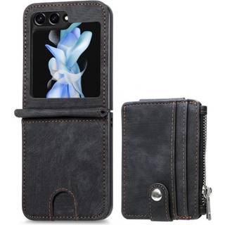 SKALO Samsung Z Flip5 PU-læder Cover med Pung - Sort